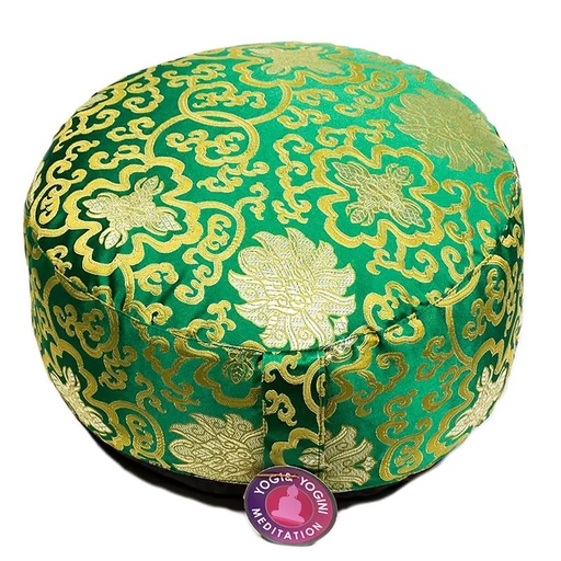 [8718969177559] Coussin de méditation fleur de lotus vert et or | 33x17 cm