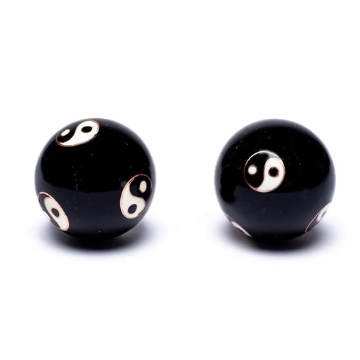 [8718969178167] Boules de santé Qi Gong Yin et Yang noir | 4 cm