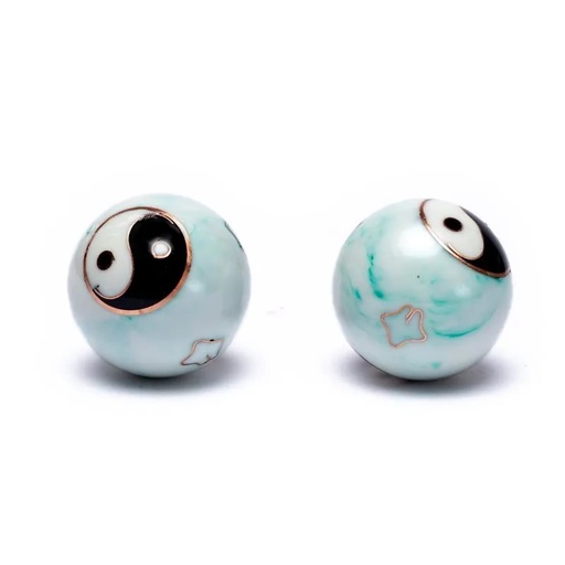 [8718969178211] Boules de santé Qi Gong Yin et Yang marbré vert | 3.5 cm