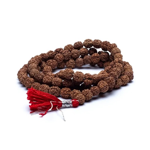 [8718969178570] Mala Rudraksha 108 grains + floche rouge | 1 cm