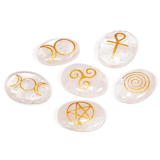 [8718969179201] Wicca Symbols cristal de roche SET de 6 | 3.3x2.3 cm | 180g