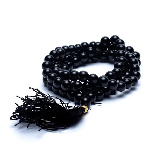 [8719075390276] Mala Onyx noir AA 108 perles + sachet brocart | 0.7 cm
