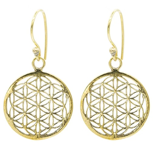 [8719075391143] Boucles d'oreilles dorées fleur de vie en laiton | 2.5 cm