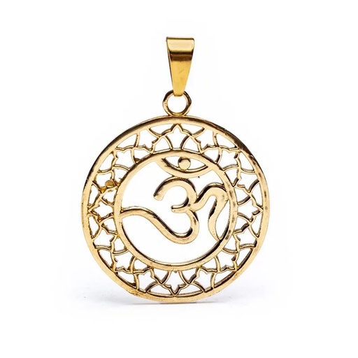 [8719075391167] Pendentif Om en laiton couleur or | 3.5 cm