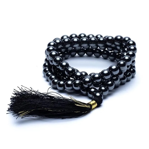 [8719075395561] Mala 108 perles hématite qual. AA + sac brocart | 0.7 cm
