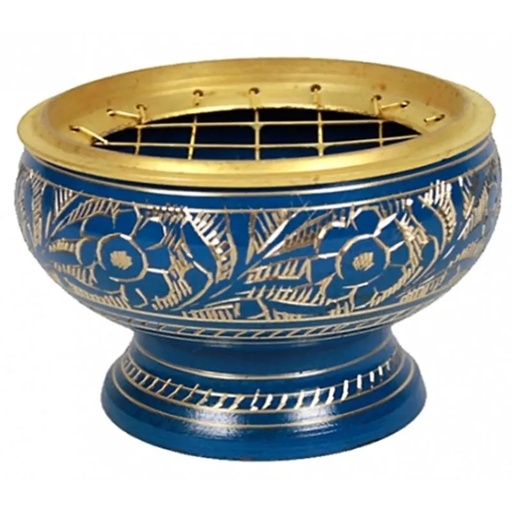 [8719075397497] Brûle encens à charbon en laiton bleu | 7.5x5.5 cm