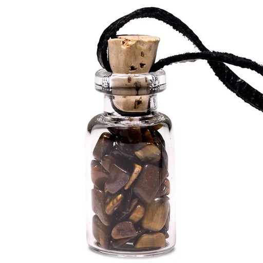[8719075399248] Bouteille en verre avec Oeil de tigre et cordon | 3.6 cm