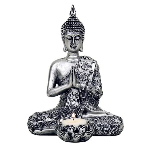 [8719075399446] Bouddha avec bougeoir en argenté | 326 g; 20.5 cm