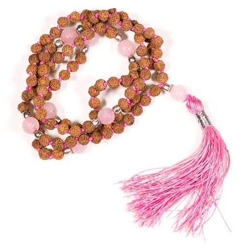 [8719172831078] Mala Rudraksha et Quartzrose avec gland | 0.5 cm