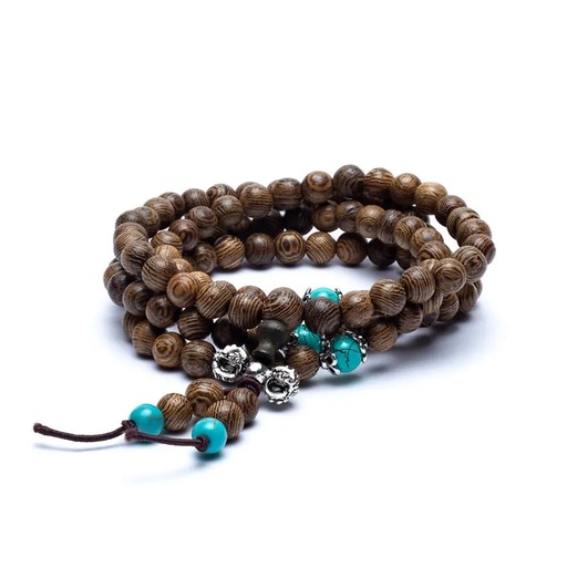 [8719172831504] Mala de bois avec perles ornementales et dorje | 0.6 cm