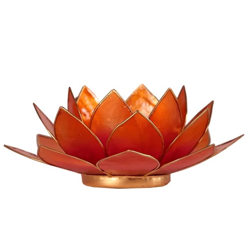 [8719172831924] Bougeoir Lotus rose-orange bord or | 13.5 cm