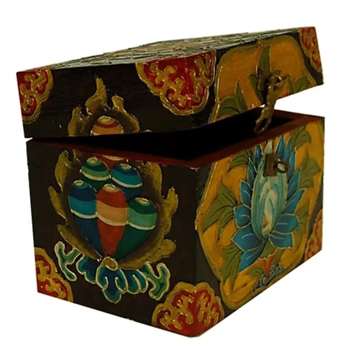 [8719172833409] Coffret Tibétain fleuri - peint à la main | 12.7x9.3x11 cm