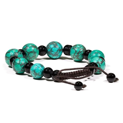[8719172837674] Bracelet turquoise et agate noir ajustable | ±7 cm