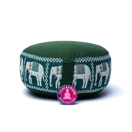 [8719172838558] Coussin méditation vert avec éléphants | 33x17 cm