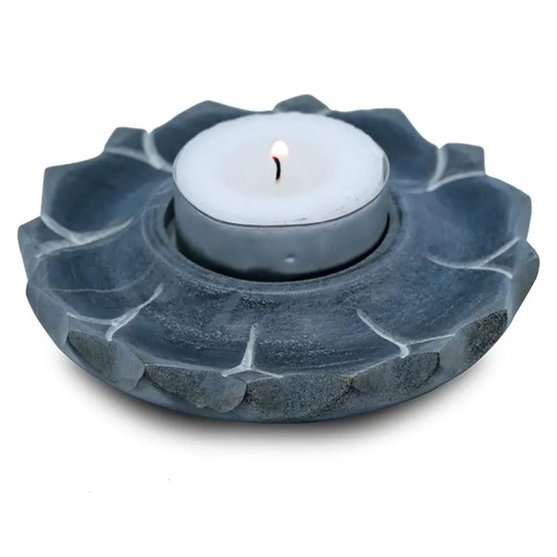 [8719172839609] Bougeoir/brûle encens lotus en pierre ollaire gris | 10 cm
