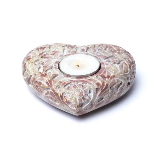 [8719172839616] Bougeoir/brûle encens coeur pierre ollaire naturelle | 9x11cm