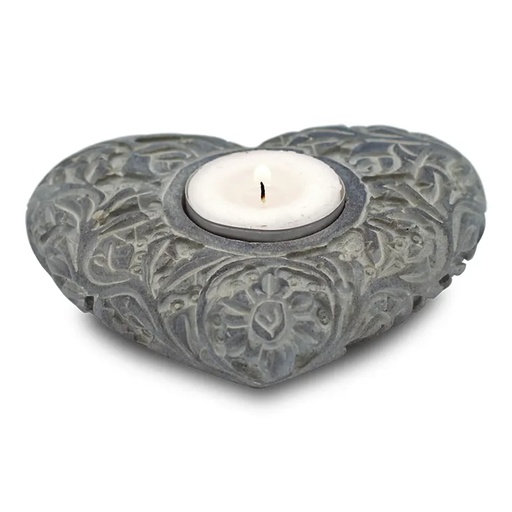 [8719172839623] Bougeoir/brûle encens coeur en pierre ollaire gris | 9x11 cm