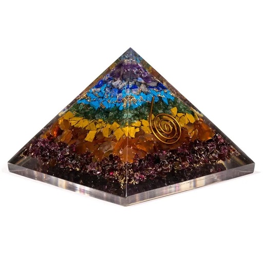 [8719497610730] Pyramide d'Orgonite 7 Chakra -- 7x7x6 cm
