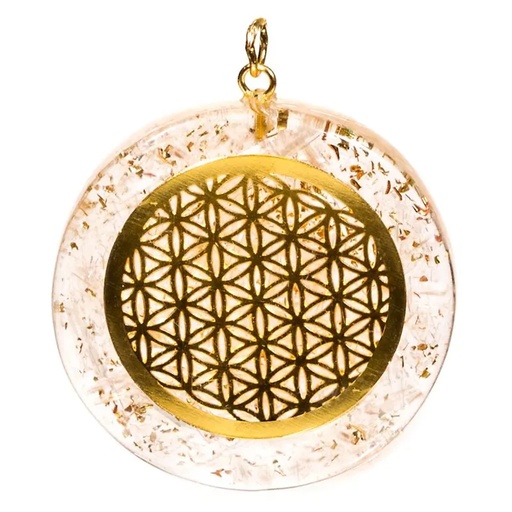 [8719497610808] Orgonite pendentif Selenite fleur de Vie | 4 cm