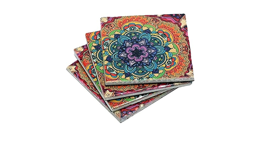 [8719497610884] Sous-verres en céramique Mandala set de 4 -- 10x0.5 cm