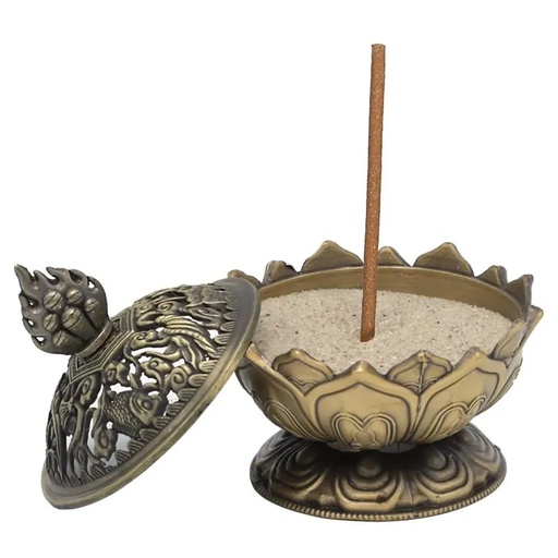 [8719497610921] Brûleur d’encens Lotus couleur bronze | 7.8x6.9x6.9 cm