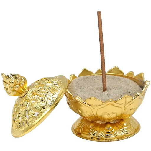 [8719497610938] Brûleur d’encens Lotus couleur or | 7.8x6.9x6.9 cm