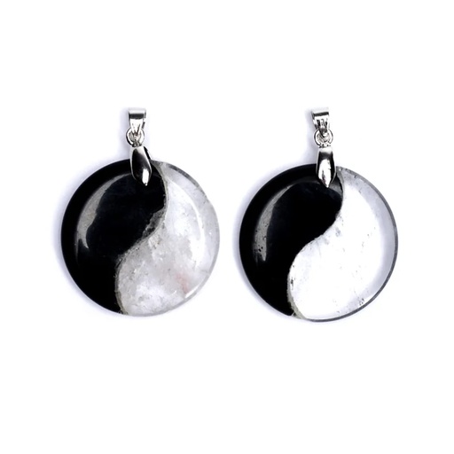 [8719497612222] Pendentif Yin Yang obsidienne/cristal de roche | 3 cm