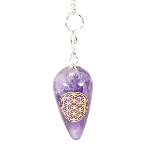 [8719497612642] Pendule Améthyste forme de goutte avec Fleur de Vie | 13 g