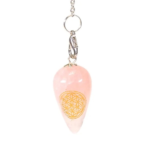 [8719497612659] Pendule Quartz Rose forme de goutte avec Fleur de Vie | 13 g