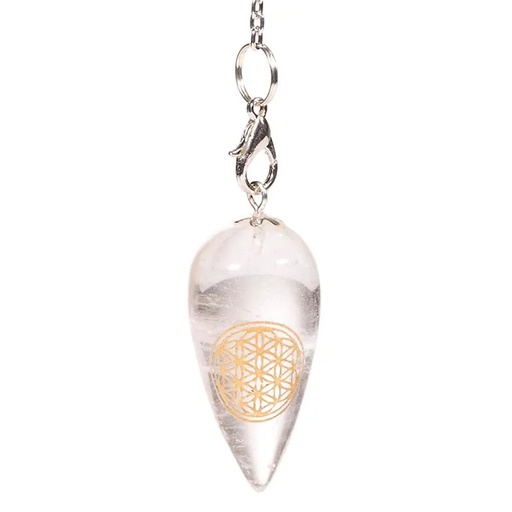 [8719497612666] Pendule Cristal de Roche forme de goutte Fleur de Vie | 13g