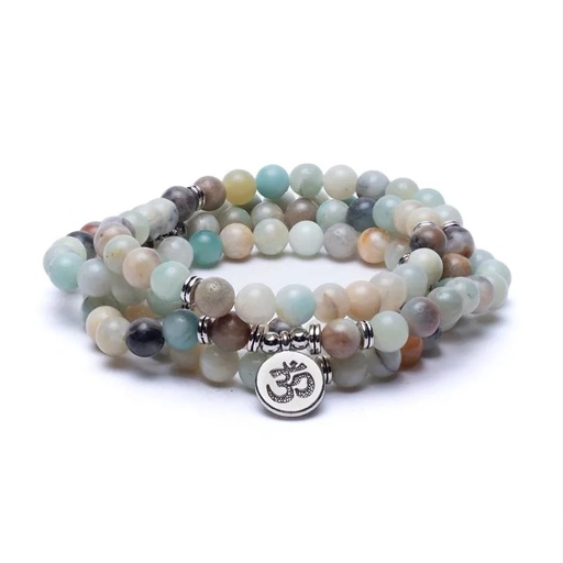[8719497613427] Mala  en Amazonite - élastique - avec Om | 0.8 cm