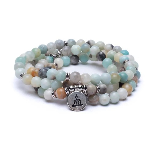 [8719497613434] Mala  en Amazonite - élastique - avec Bouddha | 0.8 cm