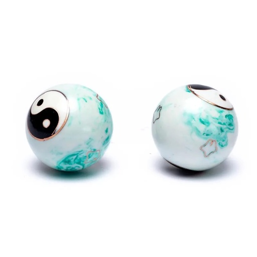 [8719497613540] Boules de santé Qi Gong Yin et Yang marbré vert | 4 cm