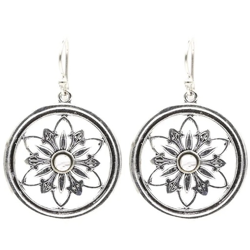 [8719497613632] Boucles d'oreilles fleur avec pierre de lune | 3 cm