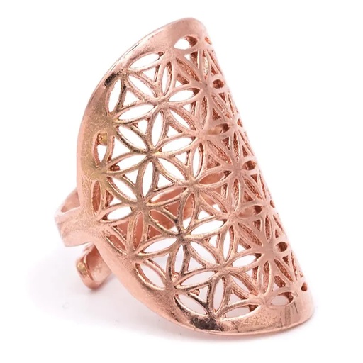 [8719497613656] Bague fleur de vie en laiton couleur cuivre | 3x2 cm