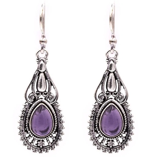 [8719497613670] Boucles d'oreilles bohème avec améthyste | 3x1.5 cm
