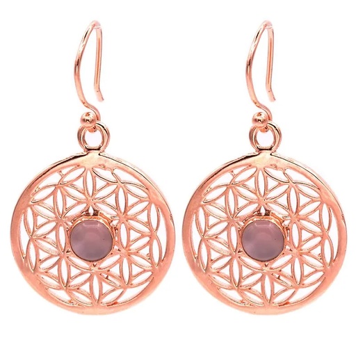 [8719497613861] Boucles d'oreilles fleur de vie avec du Quarz rose | 2.5 cm