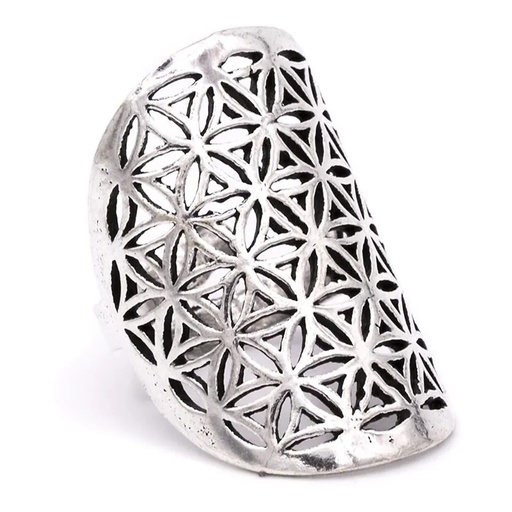 [8719497613885] Bague fleur de vie en laiton couleur argent | 3x2 cm