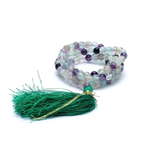 [8719497613977] Mala Fluorite qualité AA 108 perles + sachet en brocart |