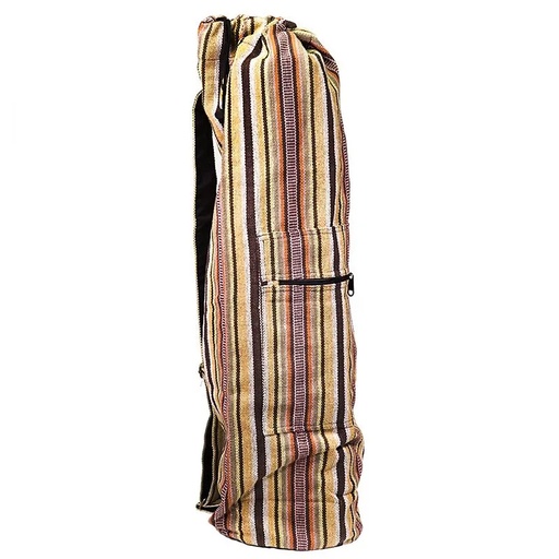 [8719497614110] Sac yoga cordon de serrage coton rayé marron | 74x19 cm