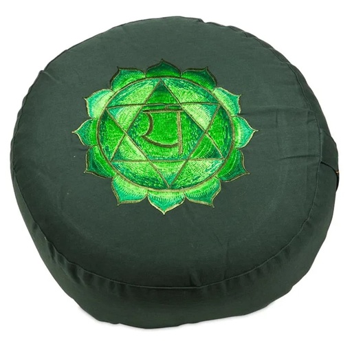 [8719497614158] Coussin méditation 4ème Chakra Anahata brodé -- 33x17 cm