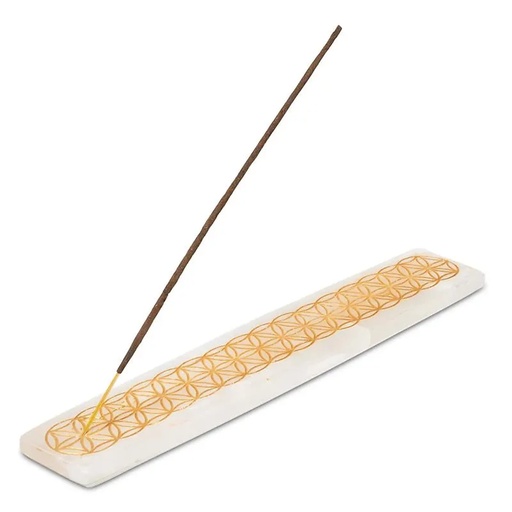 [8719497614325] Porte-encens selenite avec Fleur de vie | 225 g