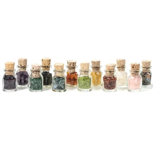[8719497615179] SET de 12 fioles cadeau de pierres gemmes | 20x12x3 cm