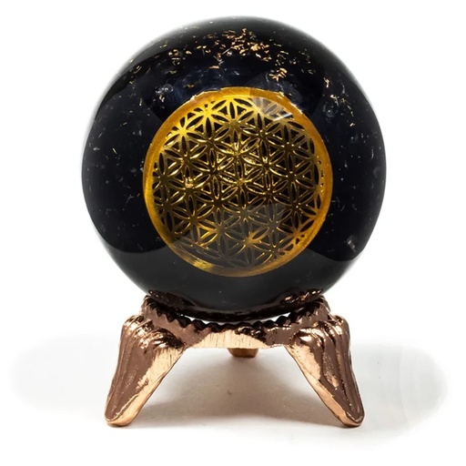 [8719497615421] Sphère d'orgonite tourmaline et fleur de vie -- 5 cm