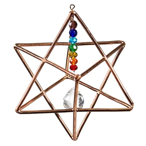 [8719497615483] Merkaba avec cristal des chakra à suspendre