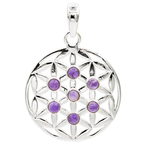 [8719497615605] Fleur de vie pendentif en argent 925 avec améthyste -- 3 cm