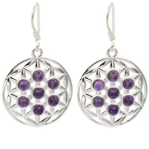 [8719497615612] Boucles d'oreilles fleur de vie Argent 925 avec améthyste -
