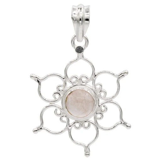 [8719497615629] Pendentif lotus argent 925 avec quartz rose -- 3 cm