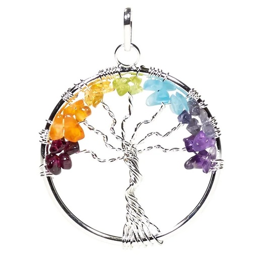 [8719497615667] Pendentif arbre des Chakra laiton couleur argent | 4cm