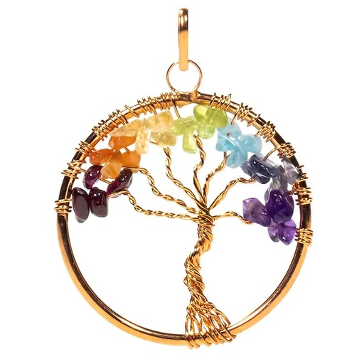 [8719497615674] Pendentif arbre des Chakra laiton couleur d'or | 4cm